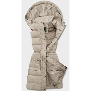 Béžová dámská péřová vesta s kapucí (CAN-860) Béžová XL (42)