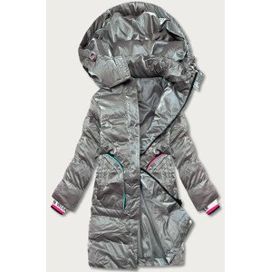Šedá dámská zimní bunda s barevnými vsadkami (CAN-594) šedá L (40)