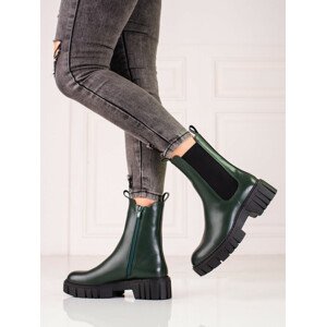 Komfortní dámské zelené  kotníčkové boty na plochém podpatku  37