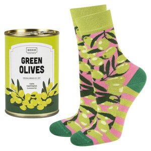 Ponožky SOXO GOOD STUFF - Olivy v plechovce  zelená/růžová 35-40