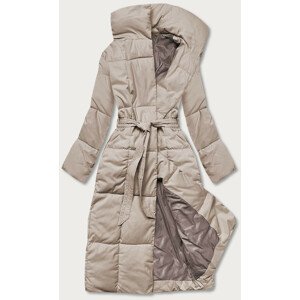 Světle béžový dámský zimní kabát s páskem (2M-061) Béžová XL (42)