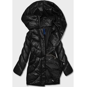 Volná černá dámská zimní bunda z ekologické kůže (AG2-J90) černá S (36)