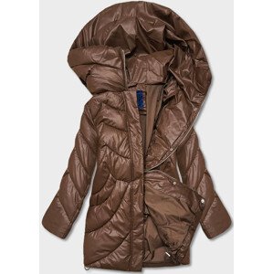 Volná hnědá dámská zimní bunda z ekologické kůže (AG2-J90) Hnědá XXL (44)