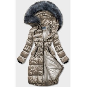 Metalická dámská zimní bunda v barvě cappuccino (B8073-12) Béžová XXL (44)