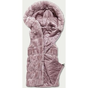 Růžová kožešinová vesta s kapucí (B8059-81) Růžová XL (42)