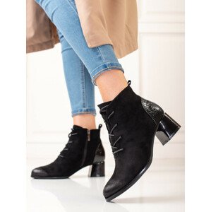 Trendy dámské černé  kotníčkové boty na širokém podpatku  36