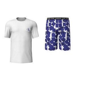 Pánské krátké pyžamo 000NM2128E 6OF bílá/modrá - Calvin Klein  bílá/modrá M
