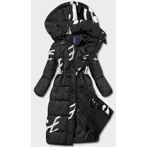 Černo-bílá dlouhá dámská zimní bunda s nápisy (AG3-3028) černá S (36)