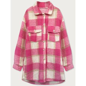 Růžový dámský károvaný košilový kabát (2431) růžový jedna velikost