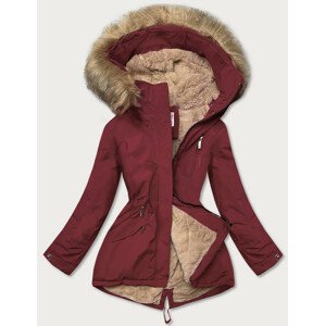 Bordó-béžová dámská zimní bunda s kožešinovou podšívkou (W558BIG) Červená 48