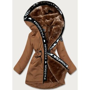 Dámská bunda v karamelové barvě s kožešinovou podšívkou (B8115-22) Hnědá S (36)