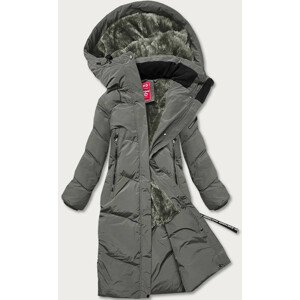 Dlouhá dámská zimní bunda v khaki barvě s kožešinou (2M-011) khaki XXL (44)