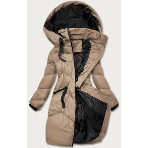 Tmavě béžová dámská zimní bunda s kapucí (5M733-84) Béžová M (38)