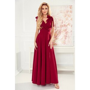 ELENA - Dlouhé dámské šaty ve vínové bordó barvě s výstřihem a zavazováním na ramenou 405-1  S