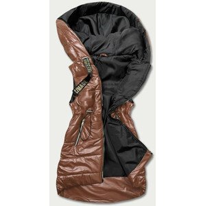 Lesklá vesta v karamelové barvě s kapucí (B8130-14) Hnědá M (38)
