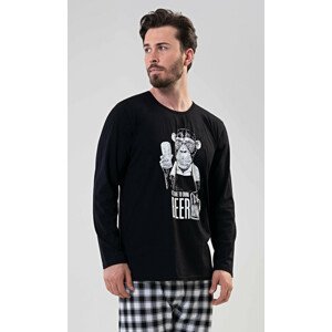 Pánské pyžamo dlouhé Opice černá - Vienetta černá s potiskem XL