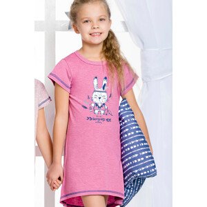 Krátká dívčí noční košile 2093 MATYLDA 104-140 MELANŽOVÁ RŮŽOVÁ TMAVÁ 122