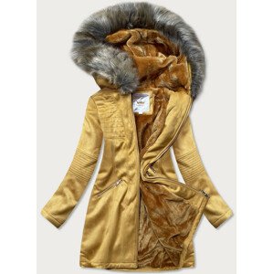Dámská zimní semišová bunda s kapucí (6516) hořčicová - Libland hořčicová XXL
