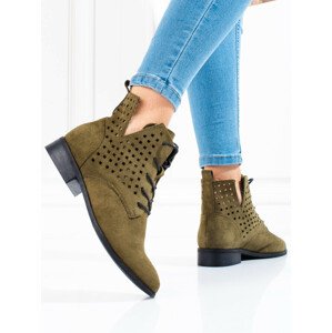 Designové dámské  kotníčkové boty zelené na plochém podpatku  40