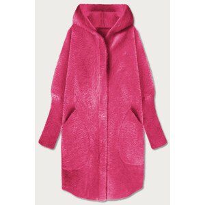 Dlouhý růžový vlněný přehoz přes oblečení typu "alpaka" s kapucí (908) Růžová ONE SIZE