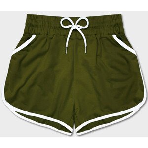 Dámské šortky v khaki barvě s kontrastní lemovkou (8K208-29) zielony S (36)