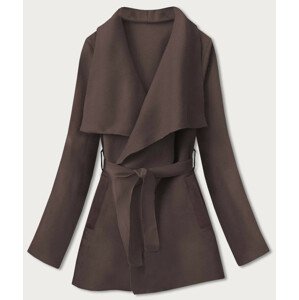 Krátký dámský minimalistický kabát v čokoládové barvě (758ART) Hnědá ONE SIZE