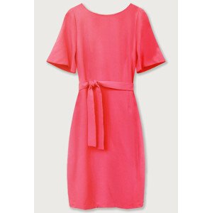 Tužkové šaty v neonově korálové barvě s páskem (313ART) Růžová L (40)