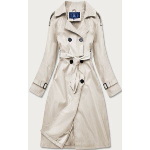 Světle béžový dvouřadový kabát s páskem (AG3-011) Béžová S (36)