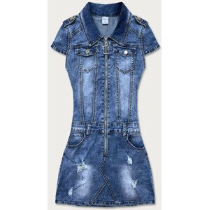 Světle modré džínové šaty s krátkými rukávy (GD6620) Modrá S (36)