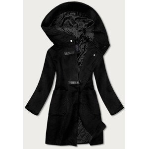 Krátký černý dámský kabát s kapucí (GSQ2311) černá XL (42)