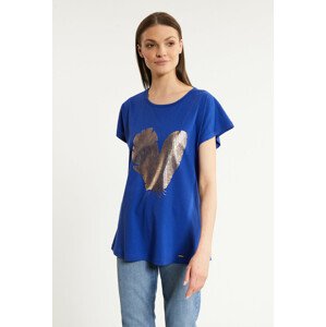 Monnari Trička Dámské bavlněné tričko se zajímavým vzorem Modrá L
