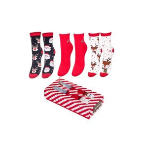Dámské ponožky 3pack  vánoční - Milena červevná s potiskem 37-41