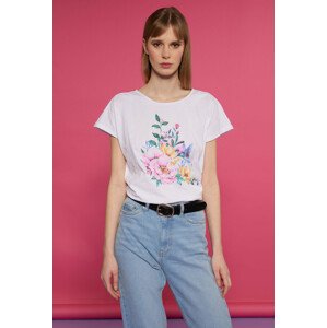 Monnari Trička Bílé tričko s květinovým potiskem Multicolor S