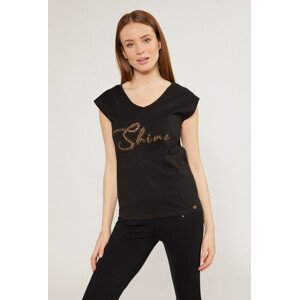 Monnari Trička Bavlněné tričko s nápisem Sequin Black S