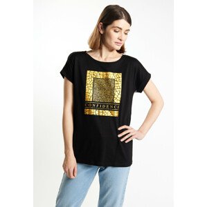 Monnari Trička Dámské tričko se vzorovaným panelem Black XL