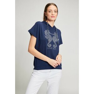 Monnari Trička Dámské tričko s kamínkovým vzorem Námořnická modrá 2XL