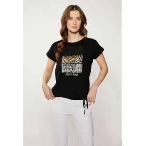 Monnari Trička Bavlněné tričko s ozdobným panelem Black L