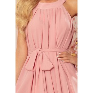 ALIZEE - dámské šifonové šaty v pudrově růžové barvě s vázáním 350-2 S