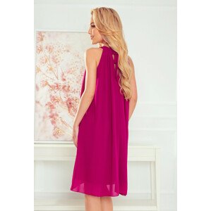 ALIZEE - Dámské šifonové šaty ve fuchsiové barvě se zavazováním 350-7 L