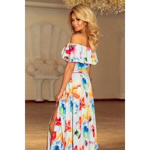 Dlouhé dámské šaty se vzorem barevných malovaných květů a s výstřihem ve španělském stylu model 6059209 L