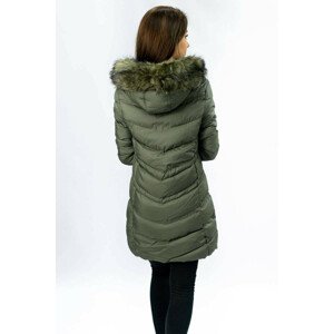 Prošívaná dámská zimní bunda v khaki barvě s kapucí (w749-1) zielony S (36)