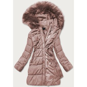 Prošívaná dámská zimní bunda ve starorůžové barvě s kapucí (7757) Růžová S (36)