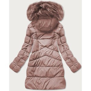 Prošívaná dámská zimní bunda ve starorůžové barvě s kapucí (7757BIG) Růžová 54