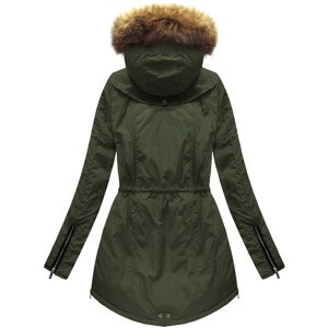 Teplá dámská zimní bunda v army barvě s kapucí (7308) army XXL (44)