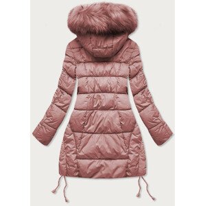 Prošívaná dámská zimní bunda ve starorůžové barvě s kapucí (7690BIG) Růžová 54