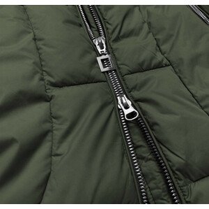 Prošívaná dámská zimní bunda v khaki barvě s kapucí (7690) zielony S (36)