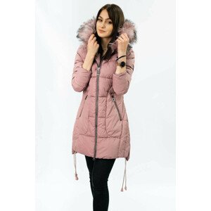 Prošívaná dámská zimní bunda ve starorůžové barvě s kapucí (7690) Růžová S (36)