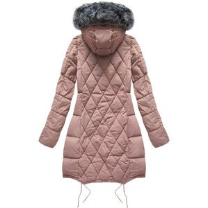 Prošívaná dámská zimní bunda ve starorůžové barvě s kapucí (7705BIG) růžová 54