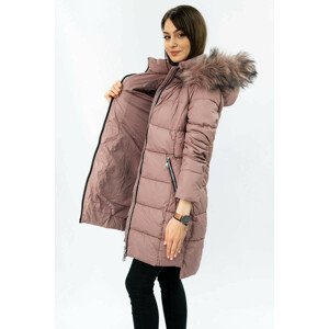 Prošívaná dámská zimní bunda ve starorůžové barvě s kapucí (7702) Růžová S (36)