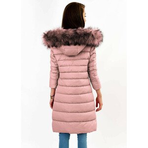 Dámská prošívaná zimní bunda ve starorůžové barvě s kapucí (7754) Růžová M (38)